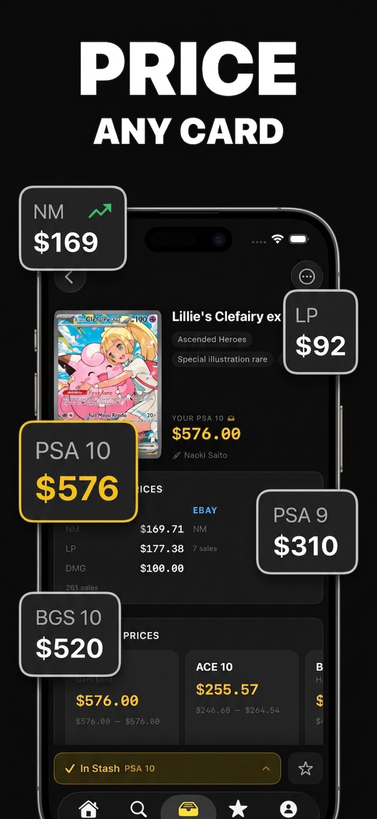 Live card prices in the Stash app
